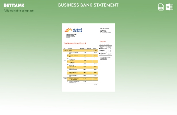 Модерен стил на компанијата Mashreq Bank што го проверува изводот на сметката Ша